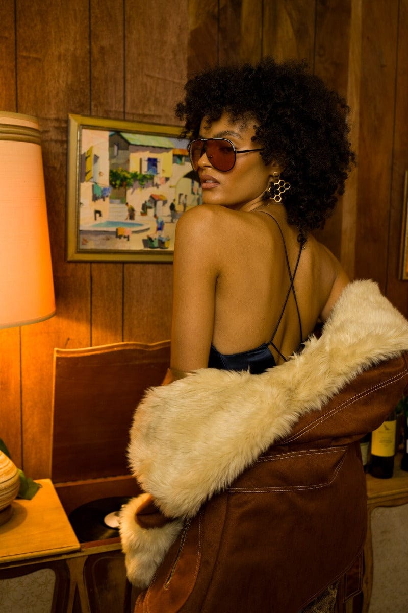 Stevie Backless Halter - Navy Satin - Soul Sister Since 1969