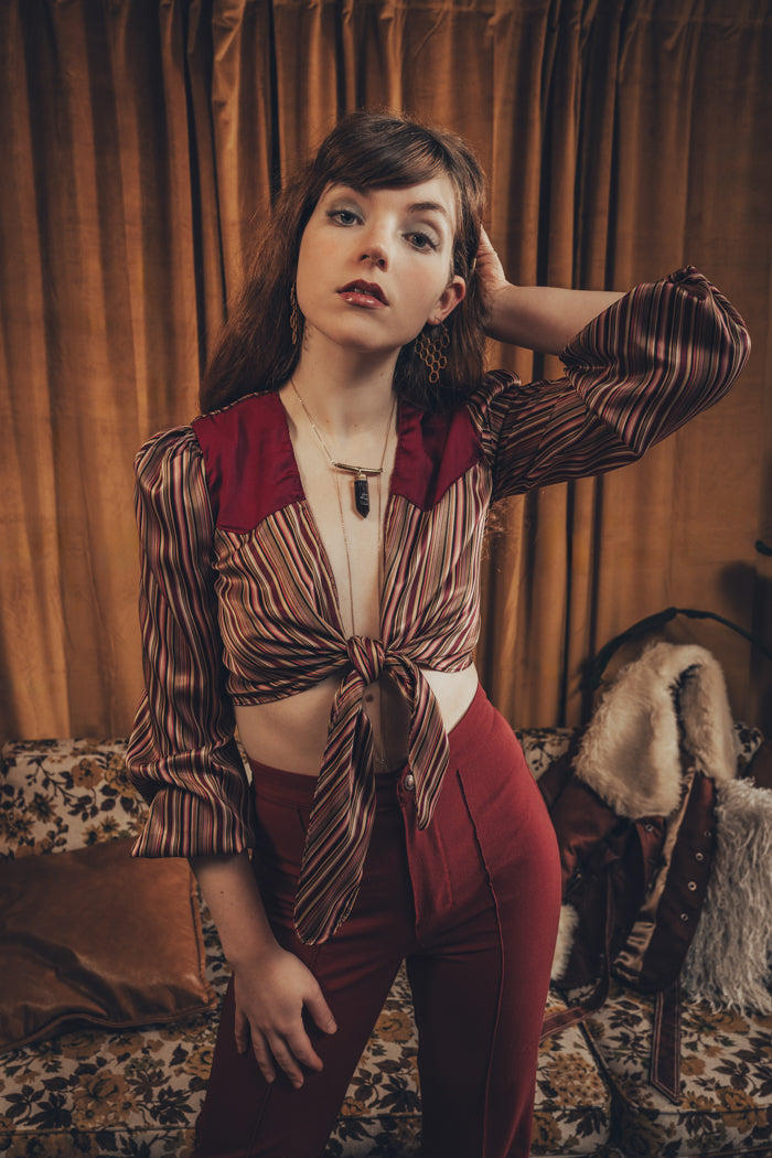 Maddie Cropped tie front blouse - Merlot - Soul Sister since 1969
