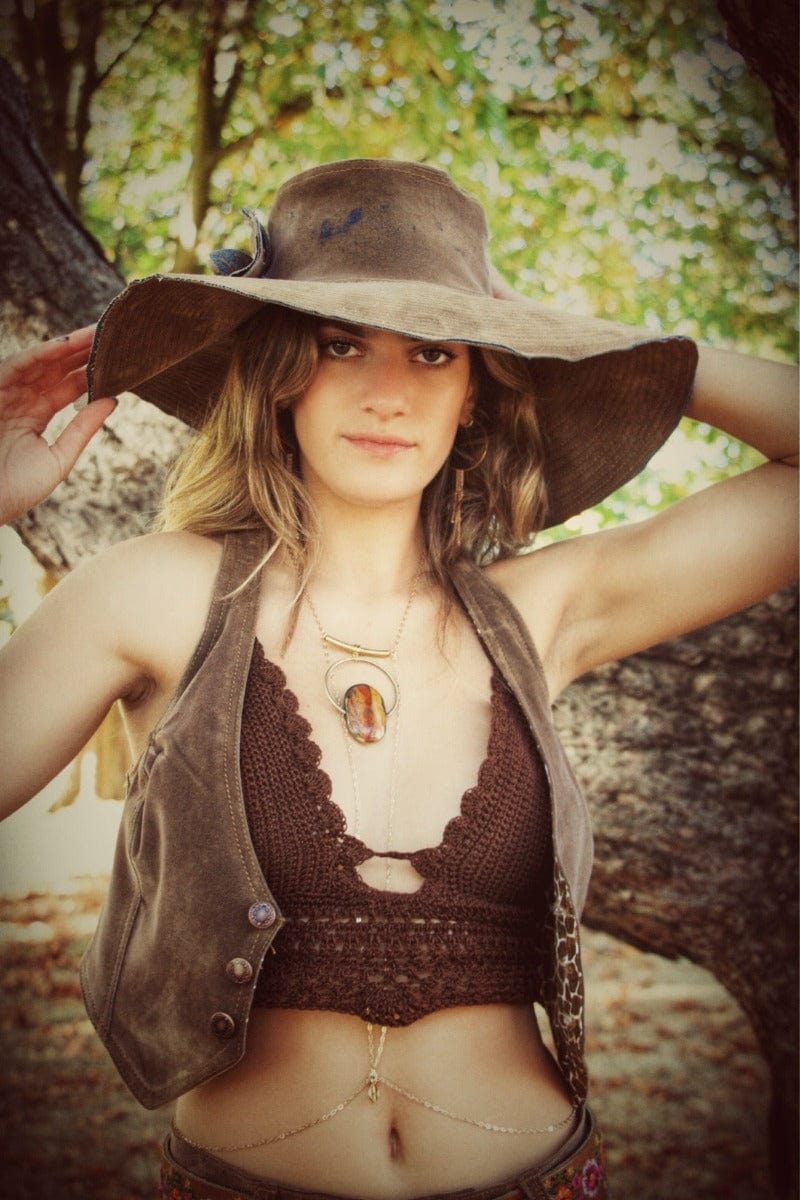Soulful Hippie Hat Brown Faux suede