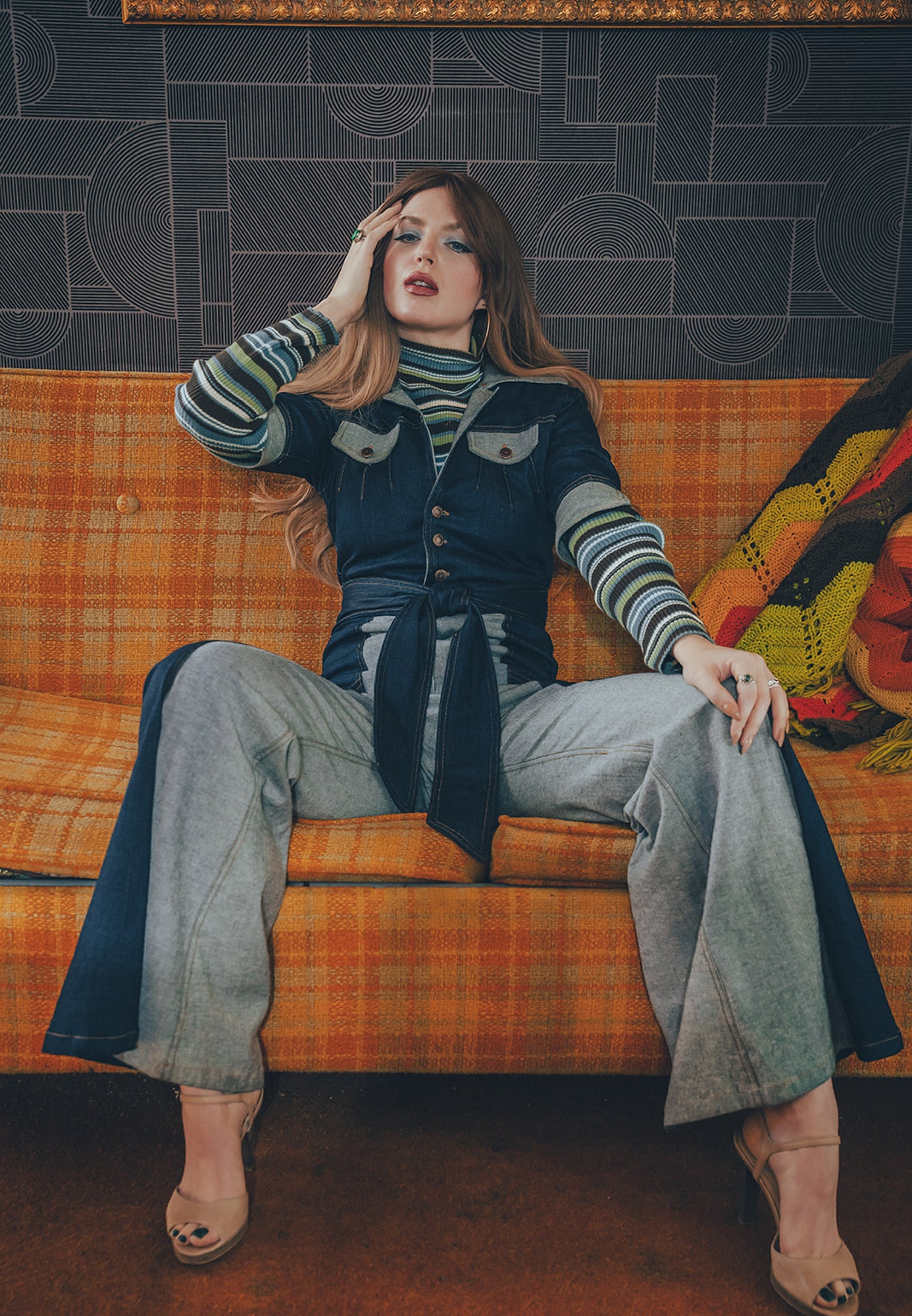 Funky Diva Jumpsuit - 2 Tone - Soul Sister since 1969 - stretch denim jumpsuit with a bold 70's inspired design, featuring a retro inspired silhouette and statement making style.