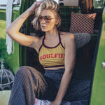 Soul Sister since 1969 - soulful yellow halter top with merlot trim vintage 70'S style