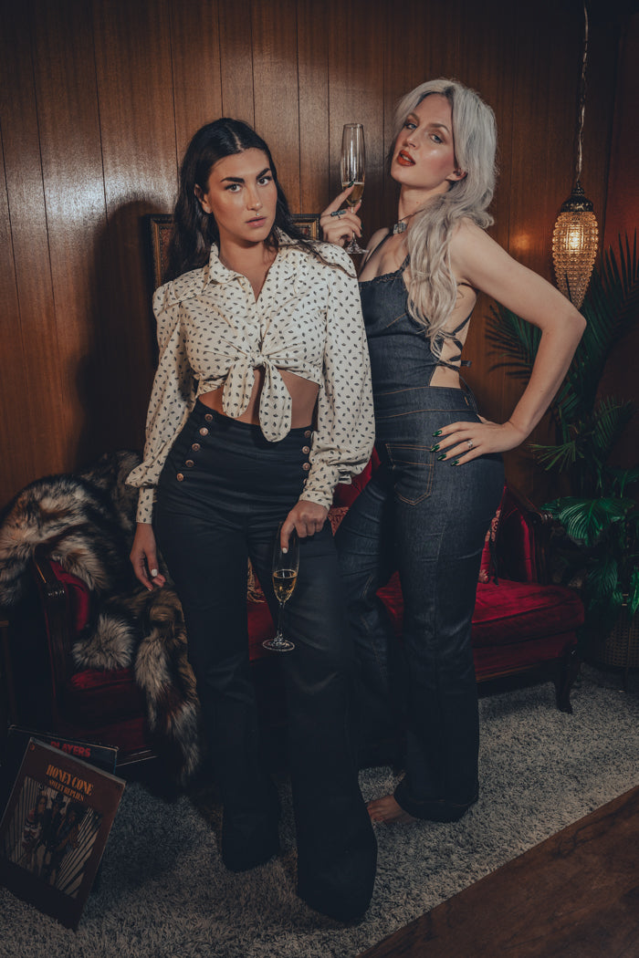 Cropped Tie Front Blouse - Cream- Soul Sister since 1969