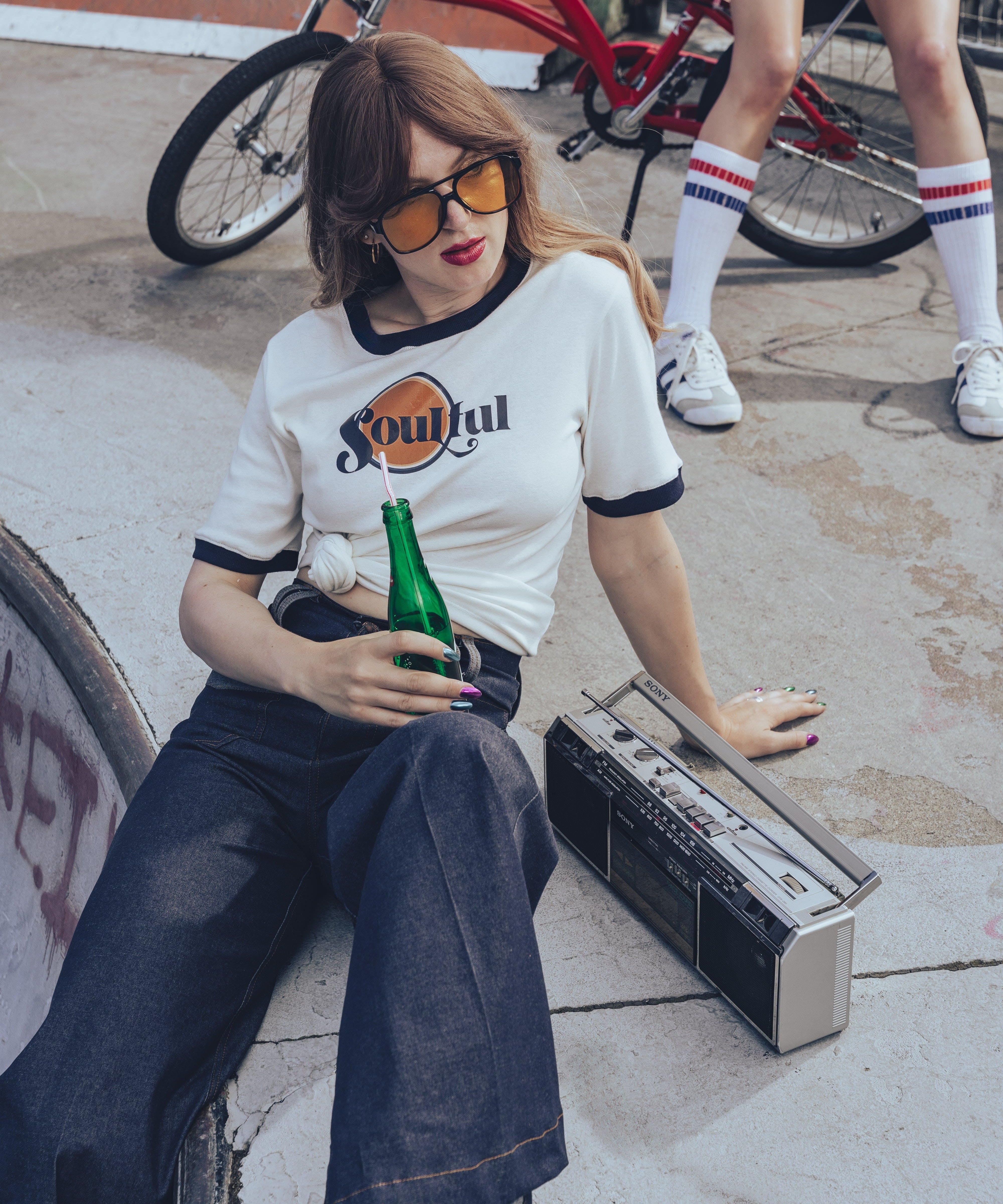 Soulful ringer t shirt - white with navy trim - Soul Sister since 1969