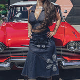 Denim Flower Power 3/4 length skirt - Soul Sister since  1969