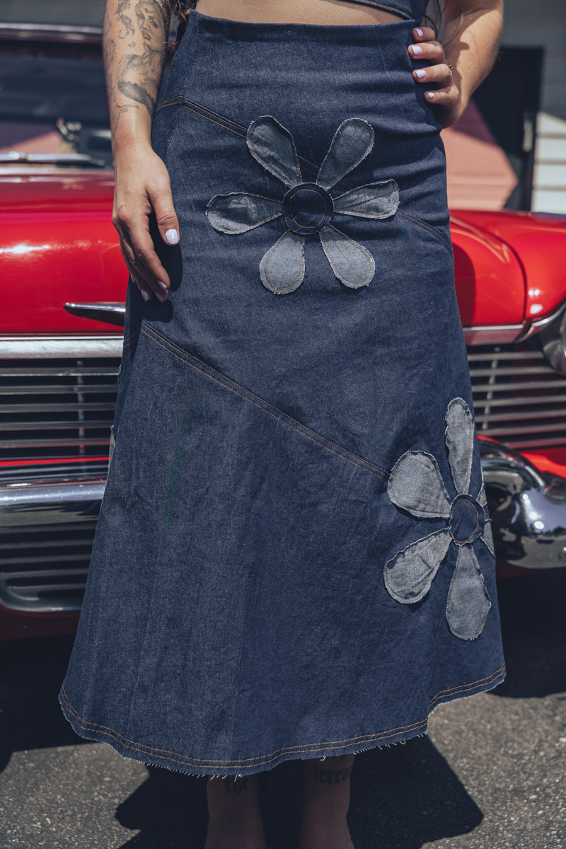 Denim Flower Power 3/4 length skirt - Soul Sister since  1969