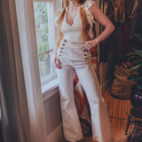 Sally High Rise Sailor Bells - Cream Corduroy