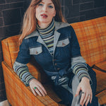 Funky Diva Jumpsuit - 2 Tone - Soul Sister since 1969 - stretch denim jumpsuit with a bold 70's inspired design, featuring a retro inspired silhouette and statement making style.