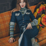 Funky Diva Jumpsuit - 2 Tone - Soul Sister since 1969 - stretch denim jumpsuit with a bold 70's inspired design, featuring a retro inspired silhouette and statement making style.