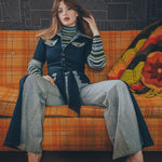 Funky Diva Jumpsuit - 2 Tone - Soul Sister since 1969 - stretch denim jumpsuit with a bold 70's inspired design, featuring a retro inspired silhouette and statement making style.