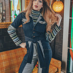 Funky Diva Jumpsuit - 2 Tone - Soul Sister since 1969 - stretch denim jumpsuit with a bold 70's inspired design, featuring a retro inspired silhouette and statement making style.