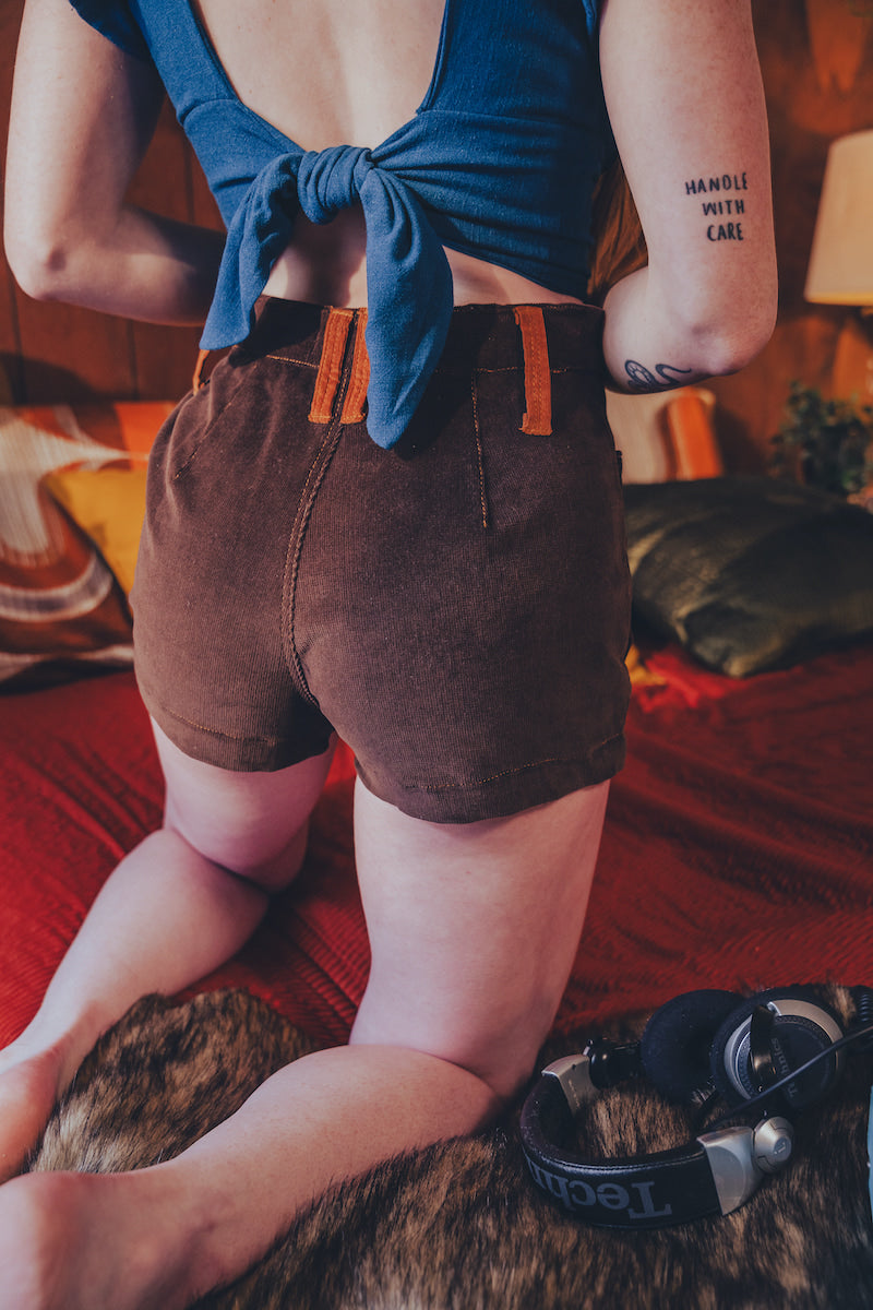 Back view- 70s high waisted retro  shorts 