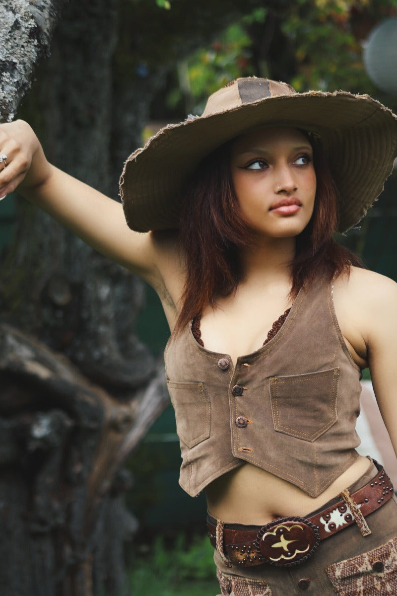 Janice vegan faux suede waistcoat - Brown
