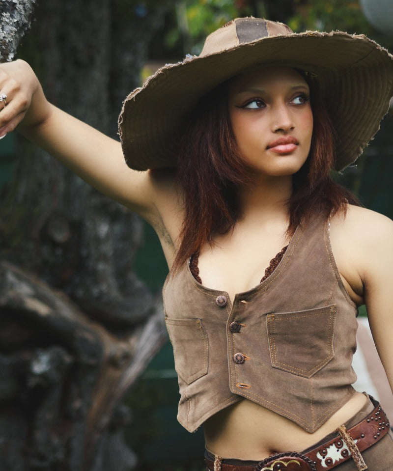 Janice vegan faux suede waistcoat - Brown