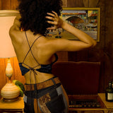 Stevie Backless Halter - Navy Satin - Soul Sister Since 1969