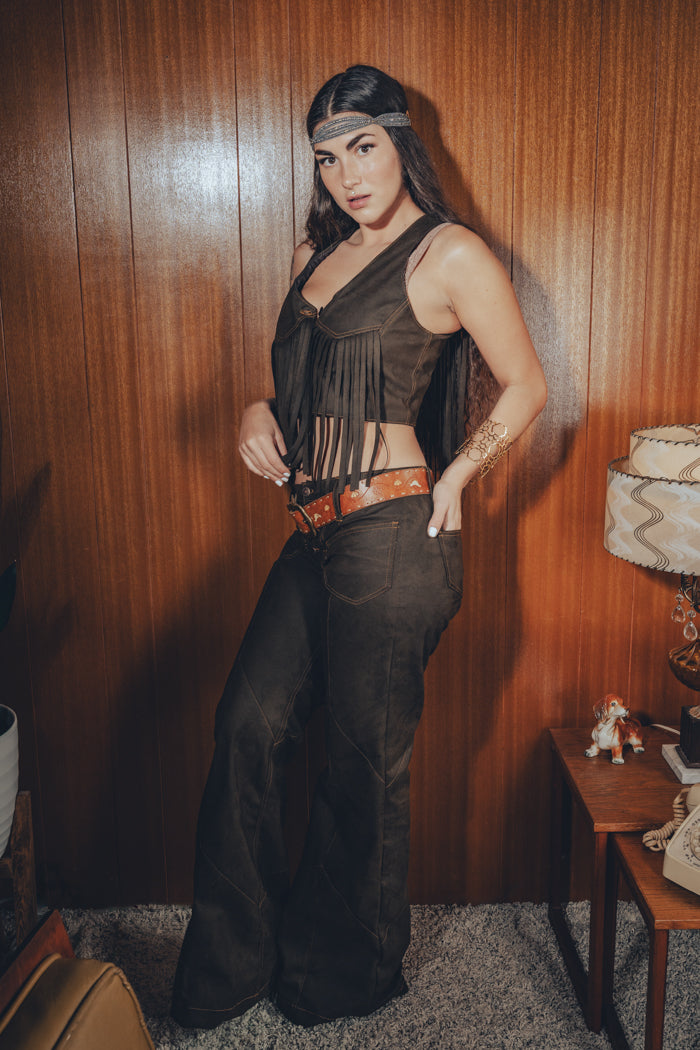 Janice Fringed Vegan Leather waistcoat - Chocolate brown - Soul Sister since 1969
