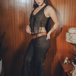 Janice Fringed Vegan Leather waistcoat - Chocolate brown - Soul Sister since 1969