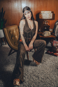 Janice Fringed Vegan Leather waistcoat - Chocolate brown - Soul Sister since 1969