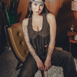 Janice Fringed Vegan Leather waistcoat - Chocolate brown - Soul Sister since 1969
