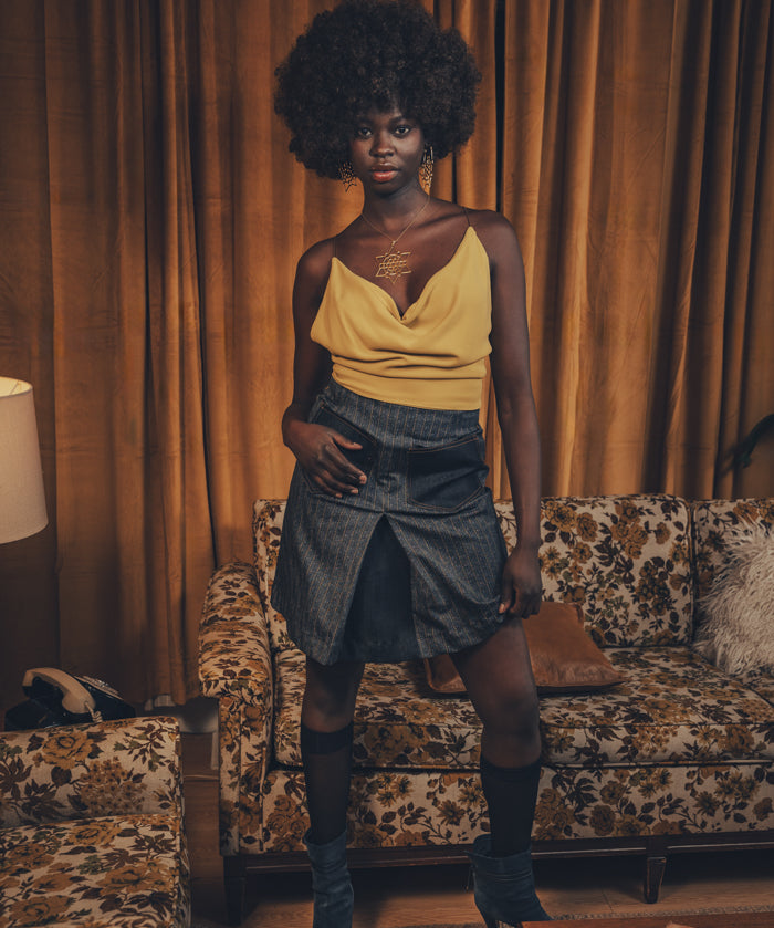 Jeanie Skirt - Denim Pinstripe - Soul Sister since 1969