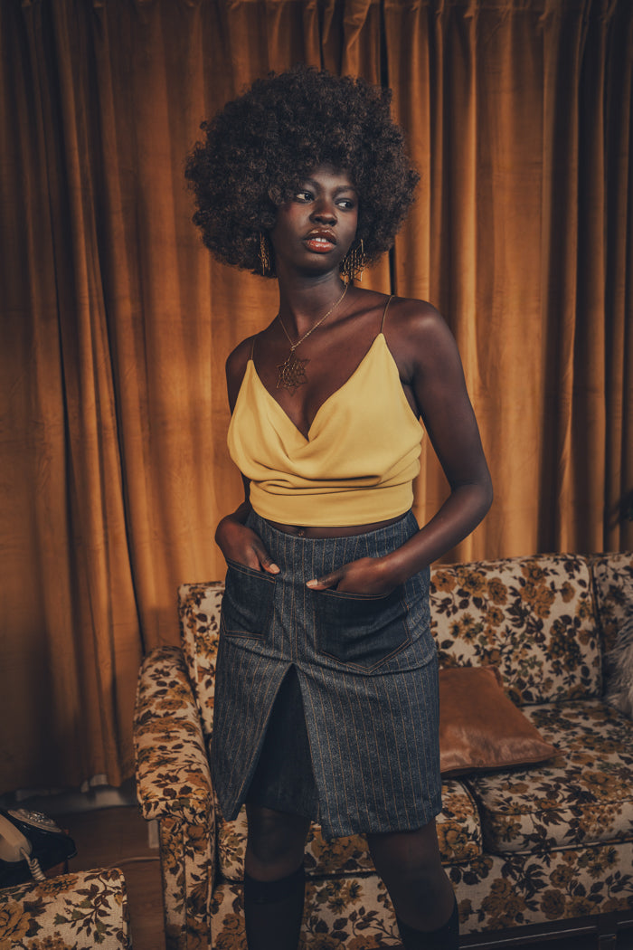 Jeanie Skirt - Denim Pinstripe - Soul Sister since 1969