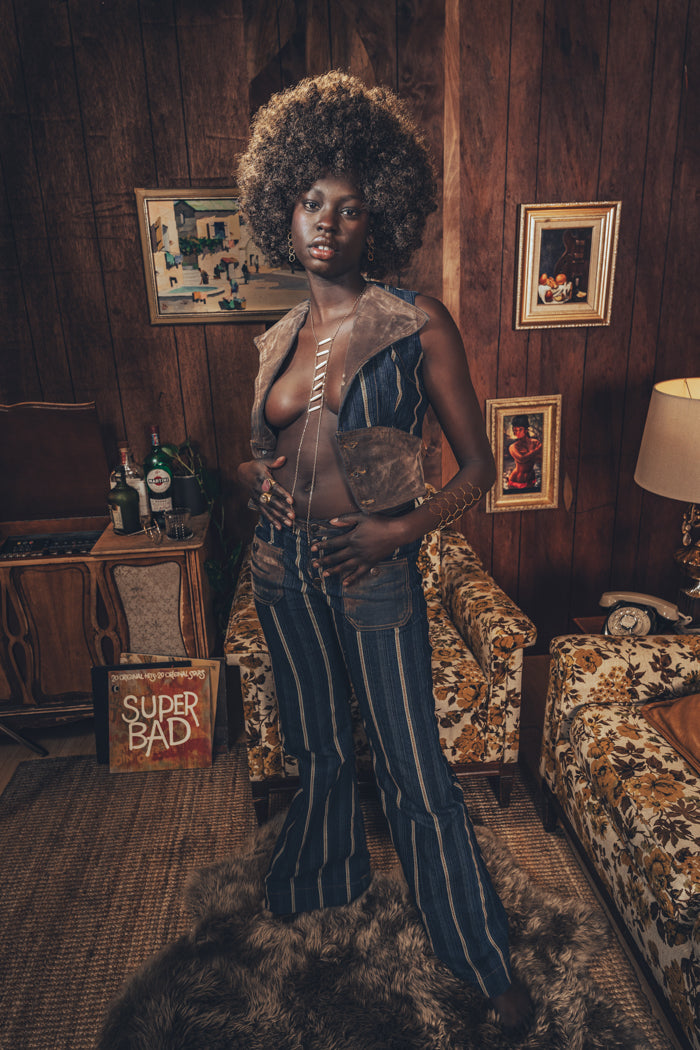 Farrah Waistcoat - Denim & faux suede - soul sister since 1969