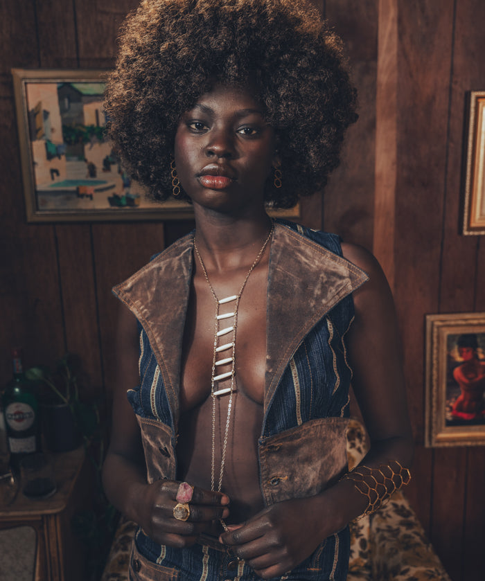Farrah Waistcoat - Denim & faux suede - soul sister since 1969