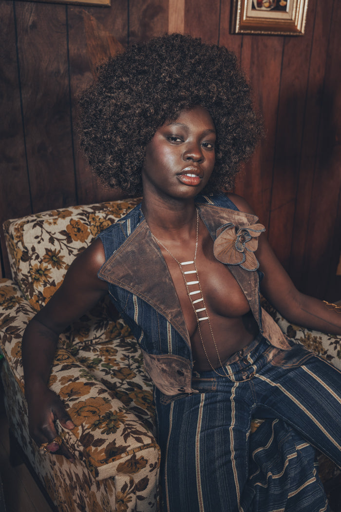 Farrah Waistcoat - Denim & faux suede - soul sister since 1969