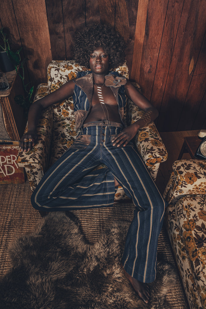Farrah Waistcoat - Denim & faux suede - soul sister since 1969