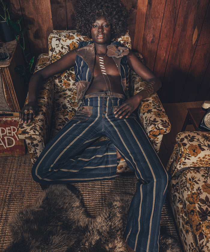 Farrah Waistcoat - Denim & faux suede - soul sister since 1969