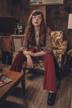 Maddie Cropped tie front blouse - Merlot - Soul Sister since 1969
