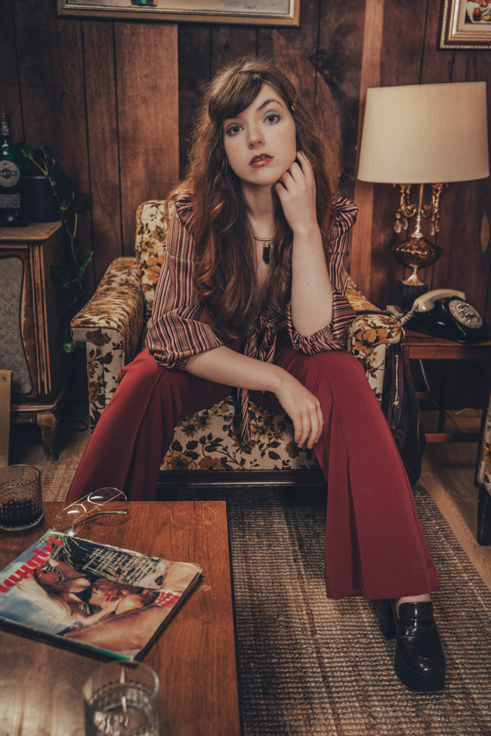 Maddie Cropped tie front blouse - Merlot - Soul Sister since 1969
