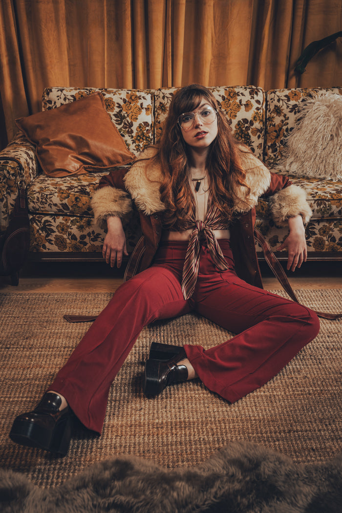 Maddie Cropped tie front blouse - Merlot - Soul Sister since 1969