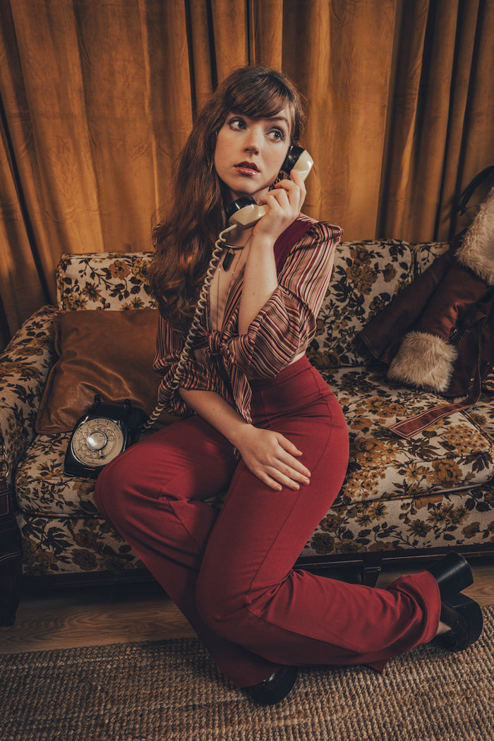 Maddie Cropped tie front blouse - Merlot - Soul Sister since 1969