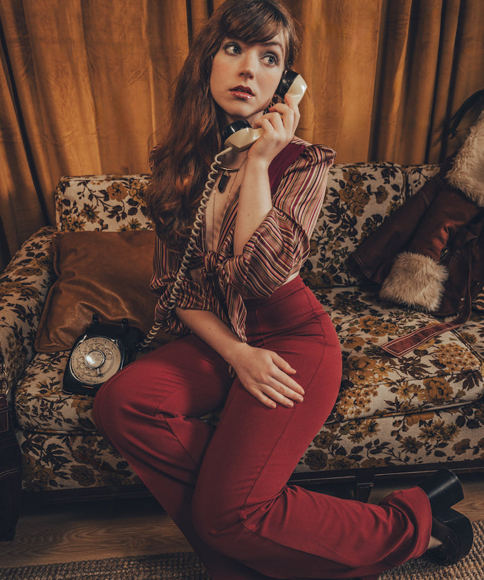 Maddie Cropped tie front blouse - Merlot - Soul Sister since 1969