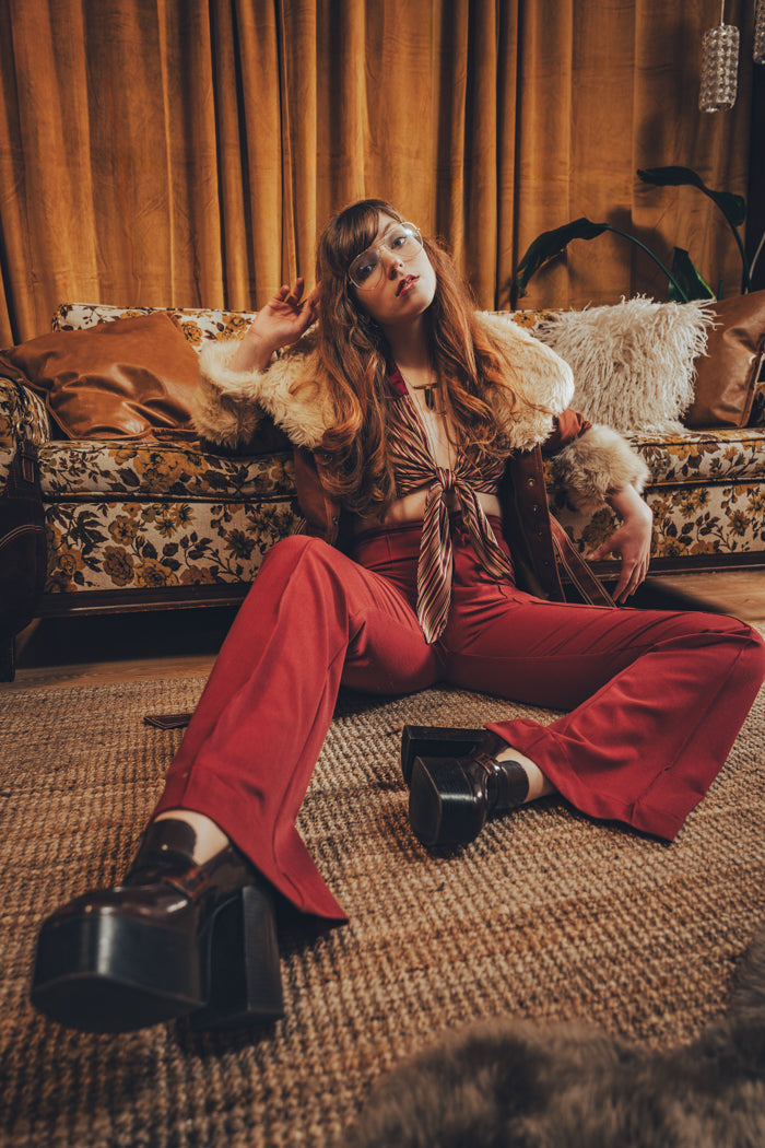 Meryl - High Waisted Trousers - Ruby - Soul Sister Since 1969