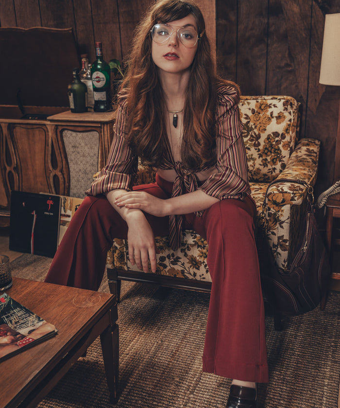 Meryl - High Waisted Trousers - Ruby - Soul Sister Since 1969