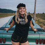 Women's black Ride or Die graphic tee by Soul Sister Since 1969 with retro 70s style