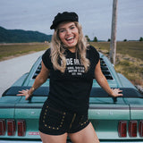 Soul Sister Since 1969 black Ride or Die graphic T shirt in cotton with cap sleeves

