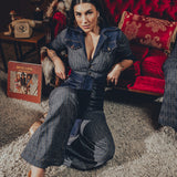 Simone Pinstripe Jumpsuit -Navy & Gold - Soul Sister since 1969