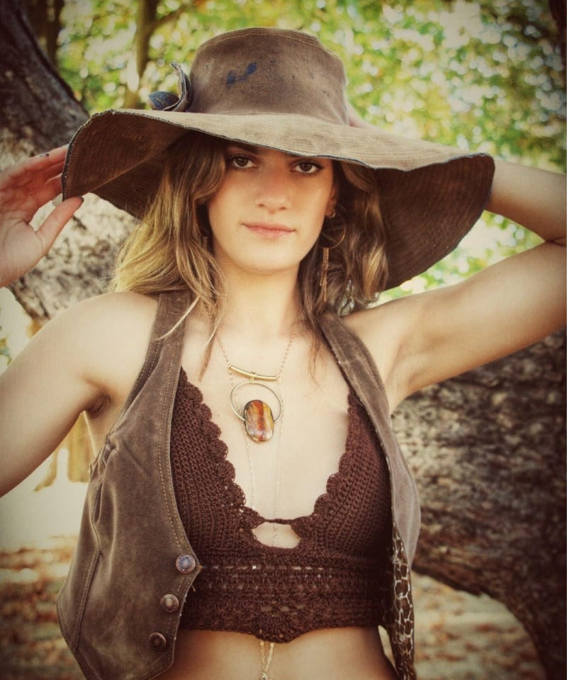 Soulful Hippie Hat Brown Faux suede 