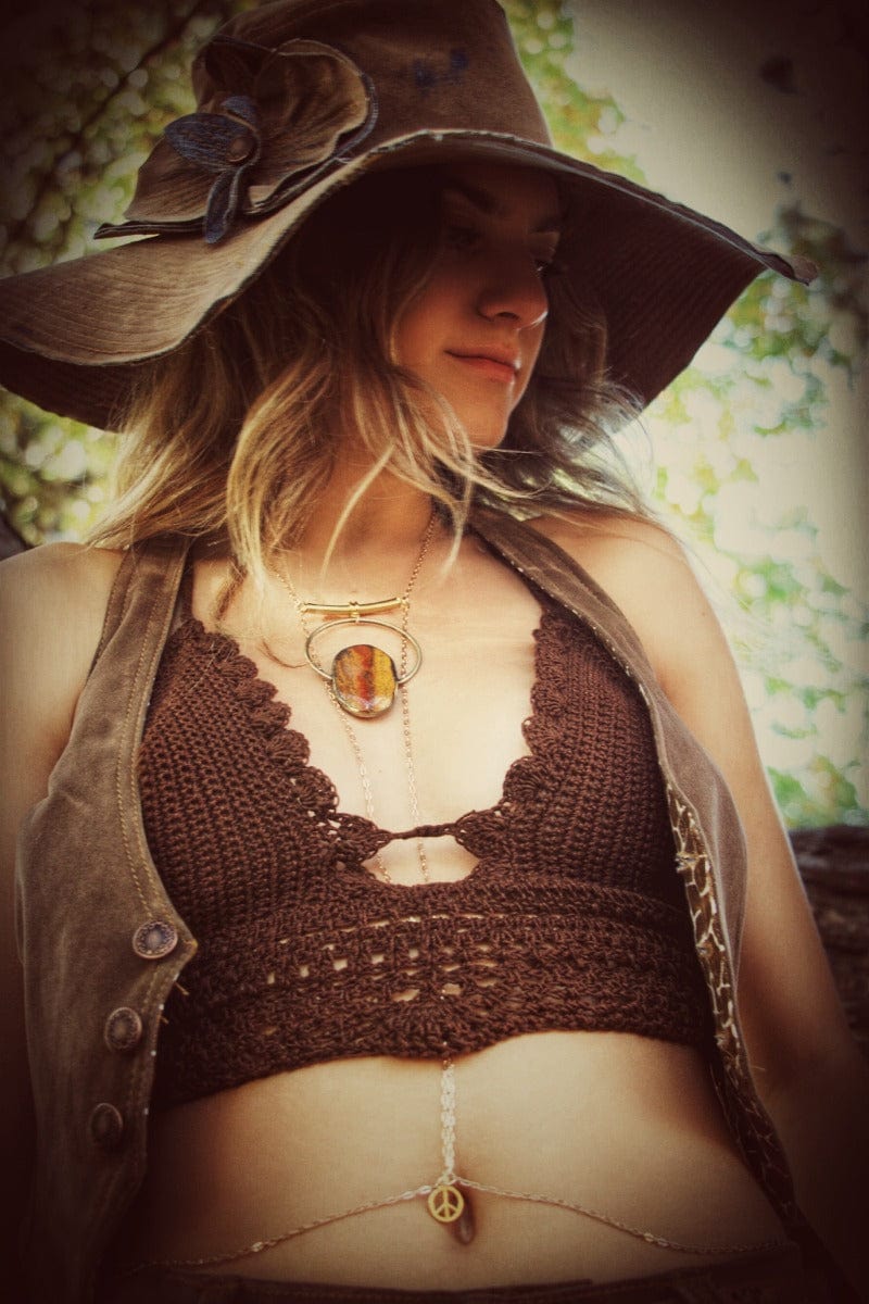 Soulful Hippie Hat Brown Faux suede 