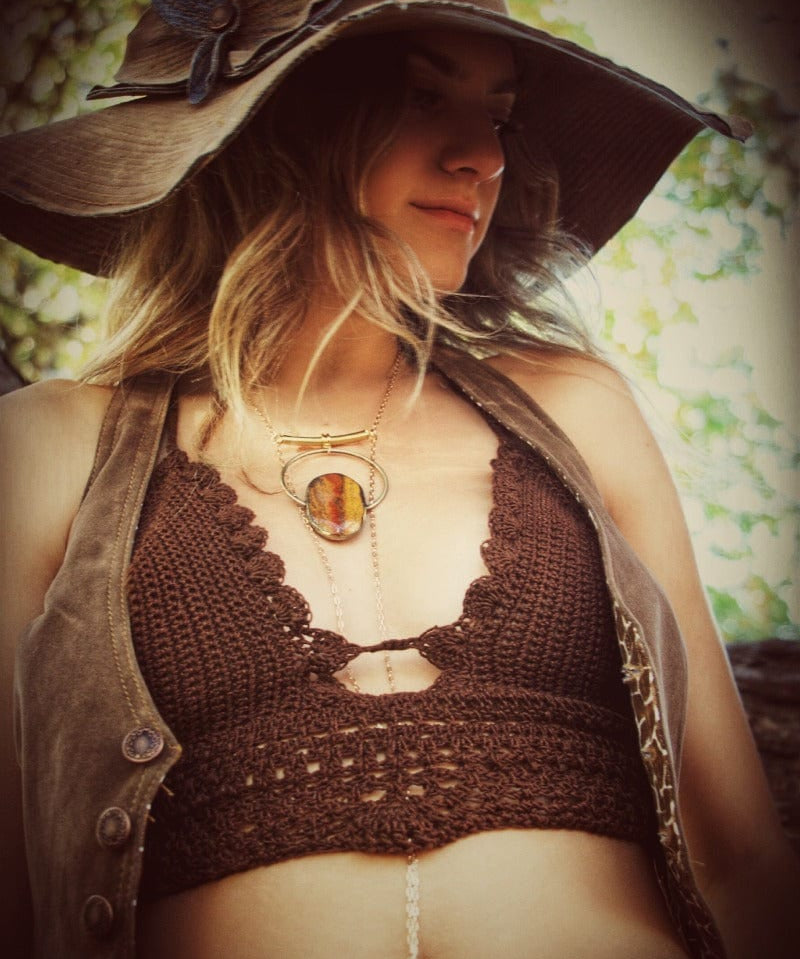 Soulful Hippie Hat Brown Faux suede 