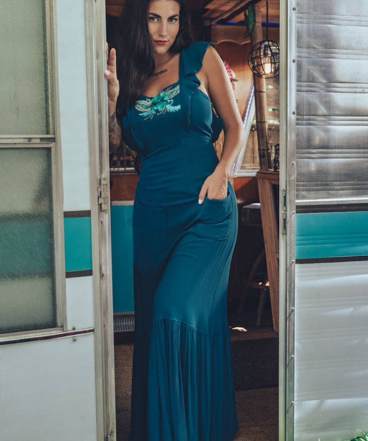 Soul Sister since 1969 - Long Backless Eden Dress - Teal