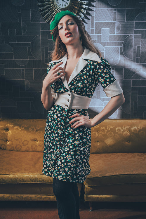 retro inspired dress with a vintage silhouette, featuring classic details and timeless charm for a chic, soulful look