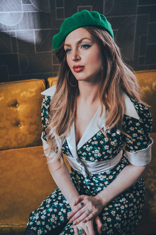 retro inspired dress with a vintage silhouette, featuring classic details and timeless charm for a chic, soulful look