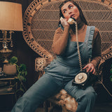 soul sister since 1969 - Cute funky feminine stretch denim Overalls with frill detail - 70's retro