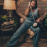 soul sister since 1969 - Cute funky feminine stretch denim Overalls with frill detail - 70's retro