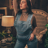 soul sister since 1969 - Cute funky feminine stretch denim Overalls with frill detail - 70's retro