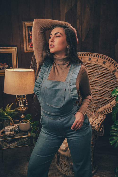 soul sister since 1969 - Cute funky feminine stretch denim Overalls with frill detail - 70's retro
