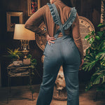 soul sister since 1969 - Cute funky feminine stretch denim Overalls with frill detail - 70's retro